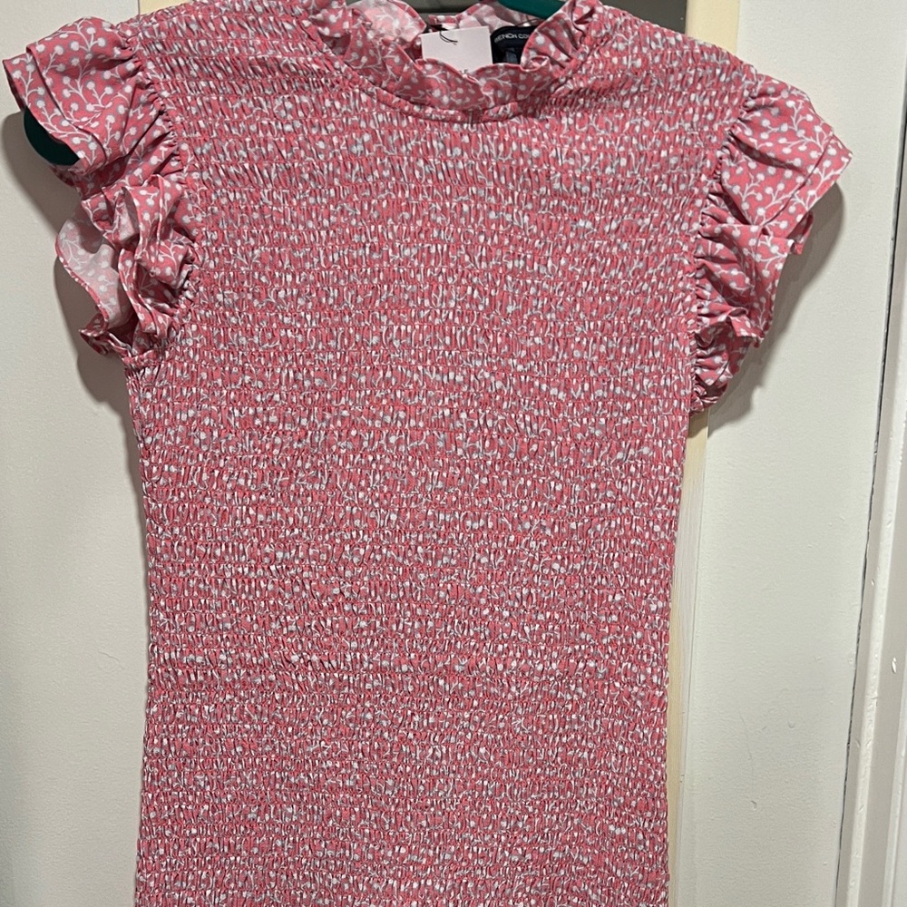 French Connection Pink and White Ruffle Mini Dress